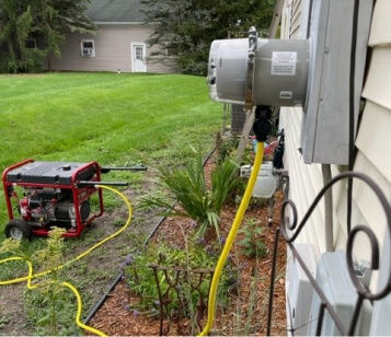 Electric meter connected to a generator outdoors