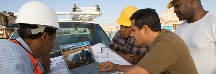 Construction workers watching video