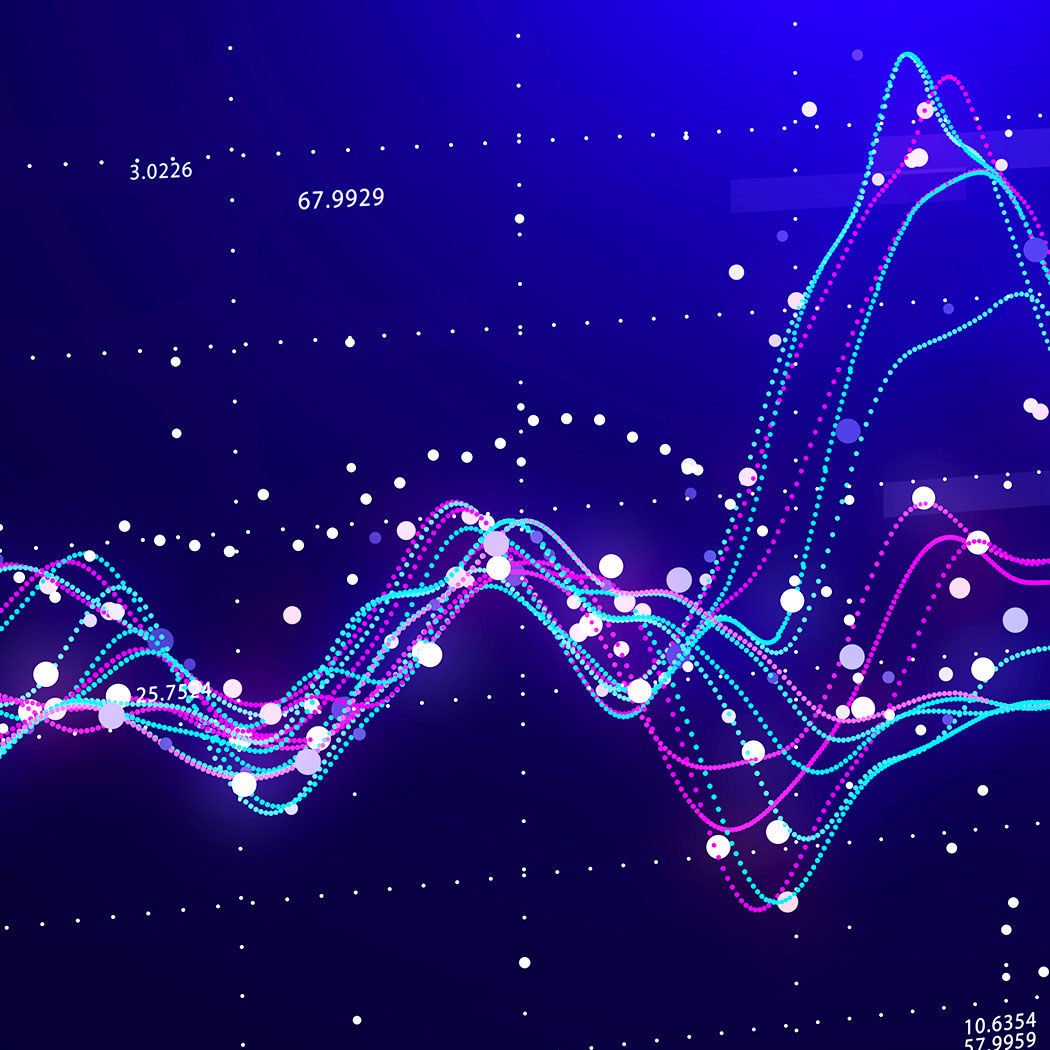 Purple data points in light against dark background, Trading Platform Health Check | DXC Technology