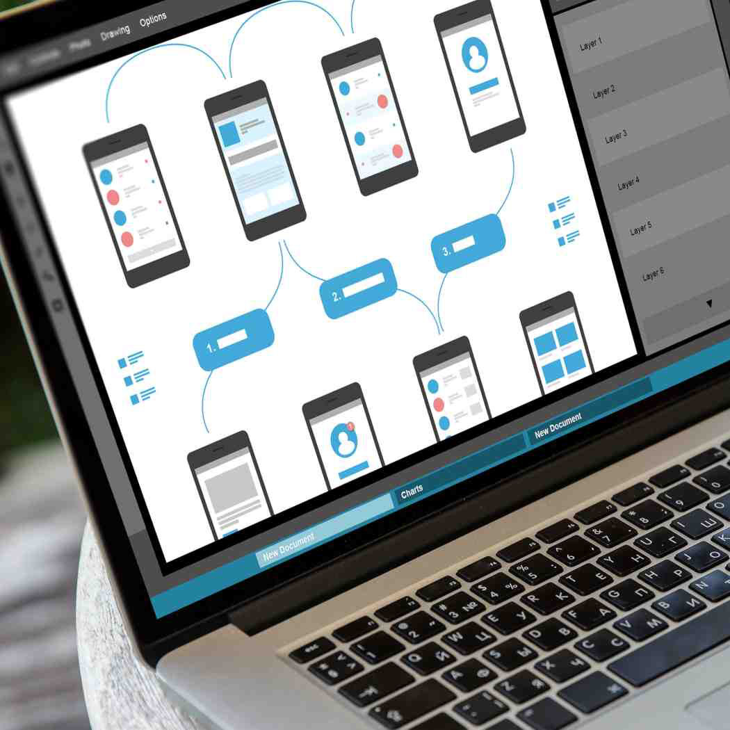 laptop showing different cell phones, AWS | DXC Technology