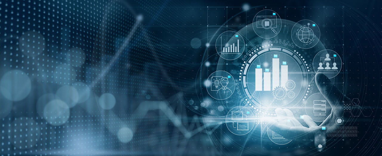 Data on digital screen representing Portfolio Optimization, Corporate Strategy Advisory | DXC Technology