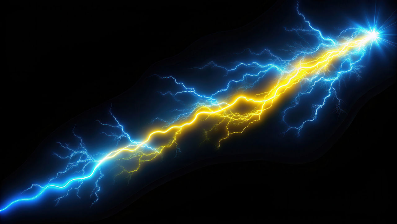 electric blue lightening bolt, representing powering up technology