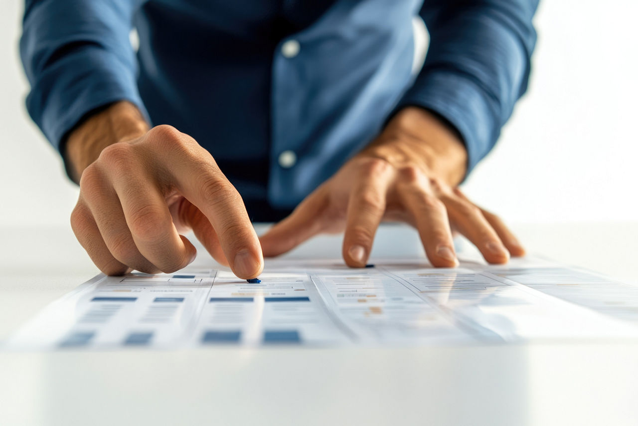 View of person's hands on flow chart, representing outlined pathway to Windows 11 | DXC Technology