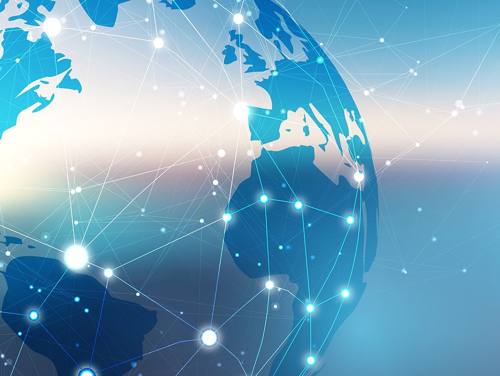 graphic displaying a connected globe, AWS | DXC Technology
