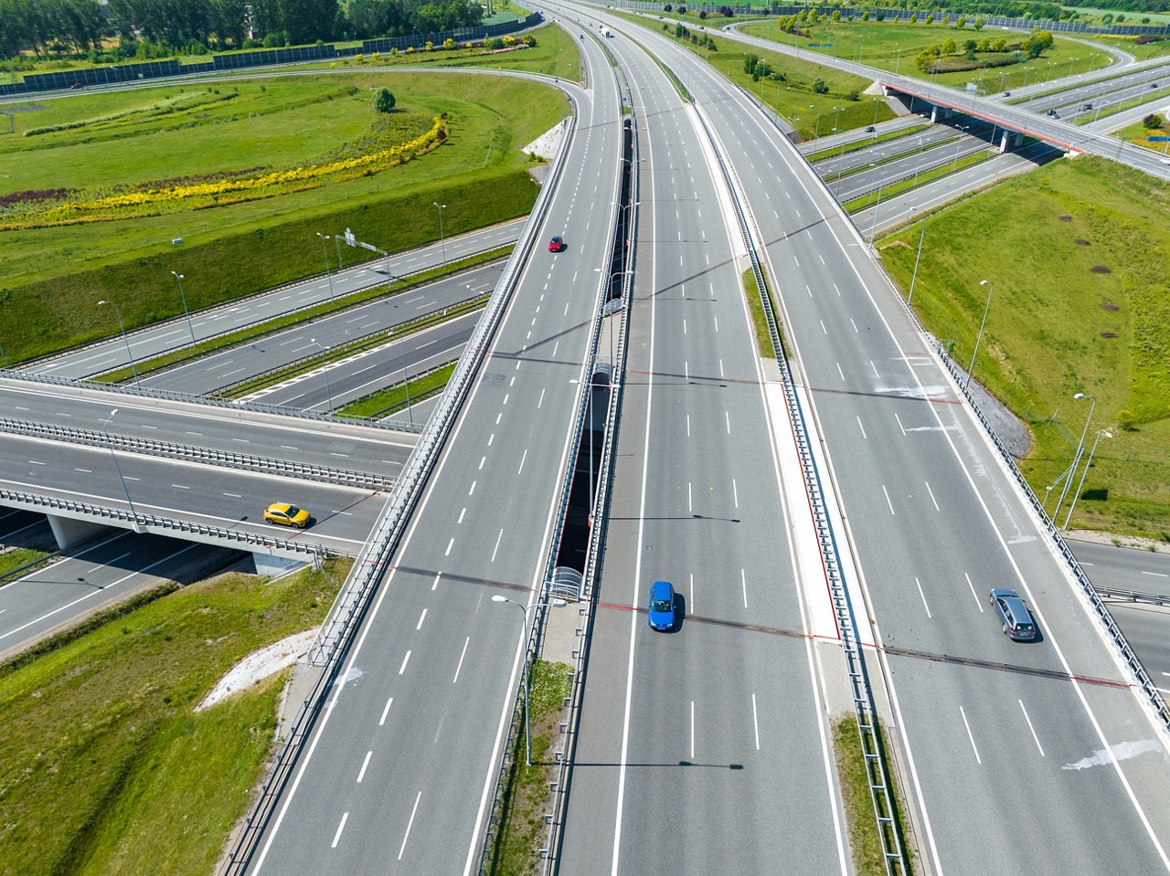 Gliwice, Poland. Highway Aerial View. Overpass and bridge from above. Gliwice, Silesia, Poland. Transportation bird's-eye view.