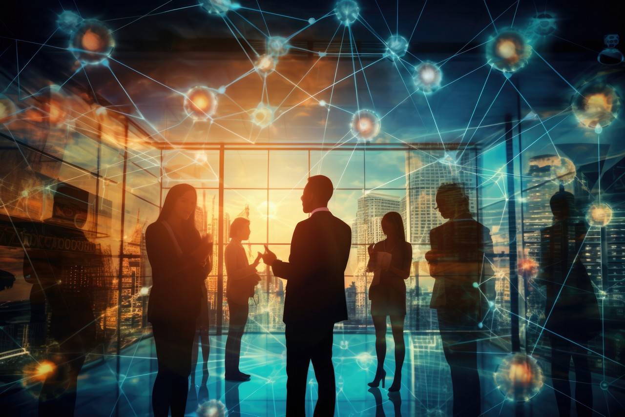 Silhouette of business people work together in office, Private AI for the Enterprise | DXC Technology Q&A