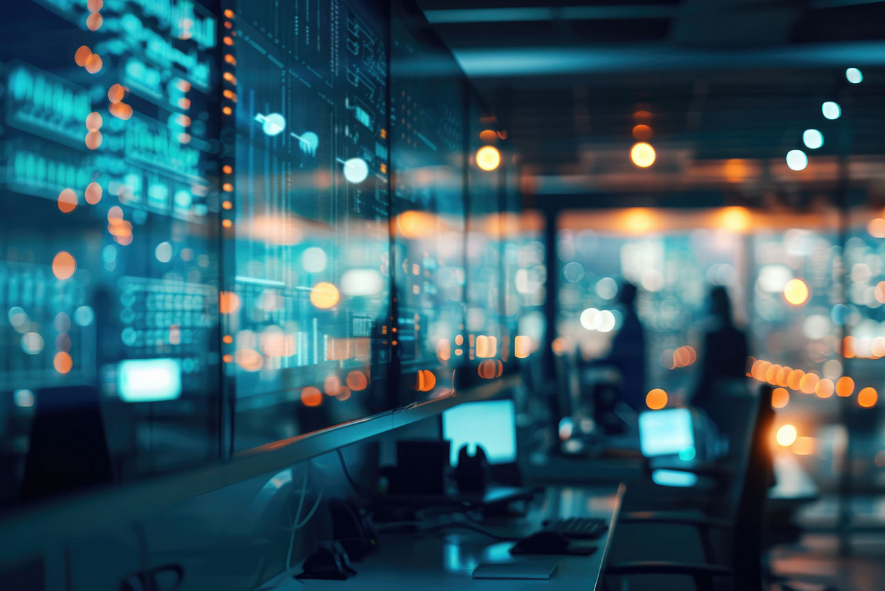 View of cityscape at night, Property & Casualty insurance solutions | DXC Technology