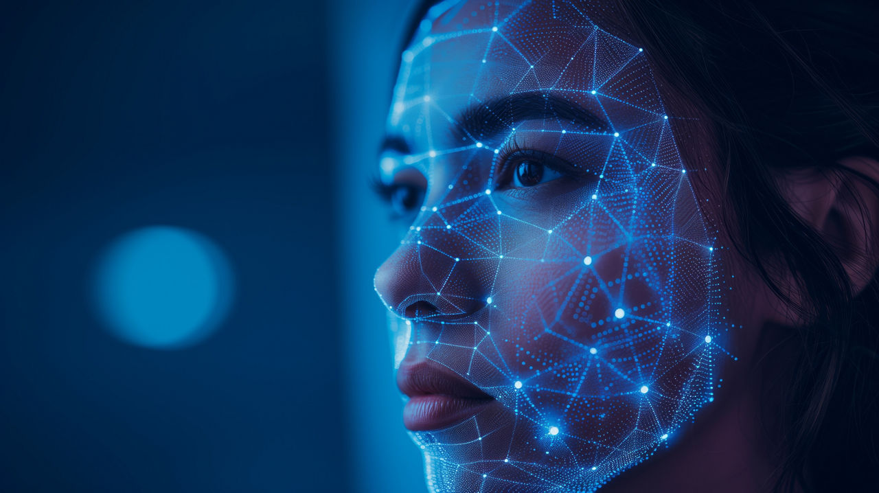 A digital face scan, emphasizing the role of digital ID-proofing in securely onboarding citizens and customers, Security | DXC Technology