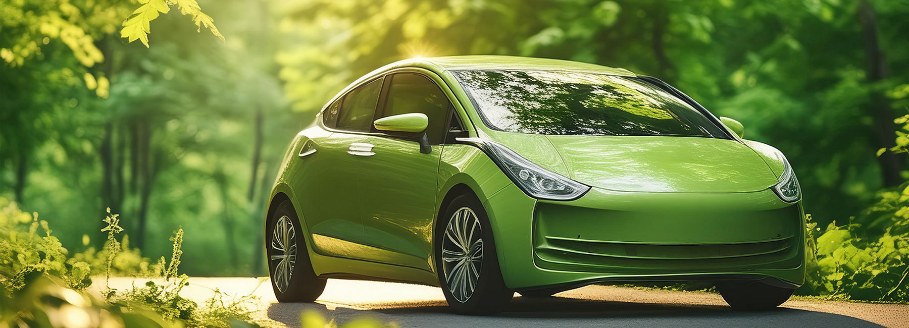 Green car drives through woods - Sustainability is AI’s new frontier | DXC Technology Insights