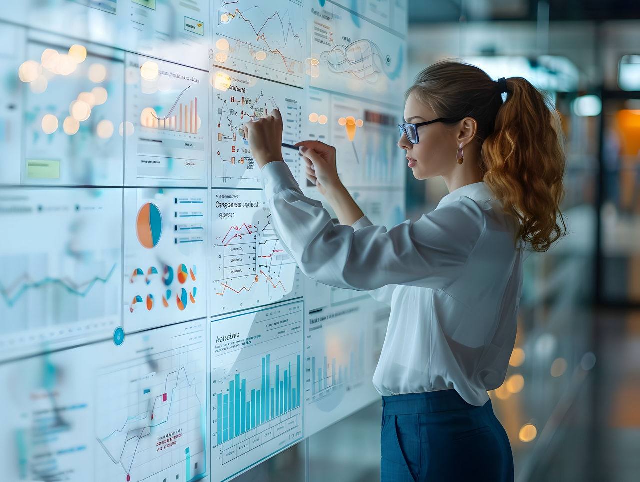 Professional using interactive digital whiteboard, representing software and technology government as a platform | DXC Technology 