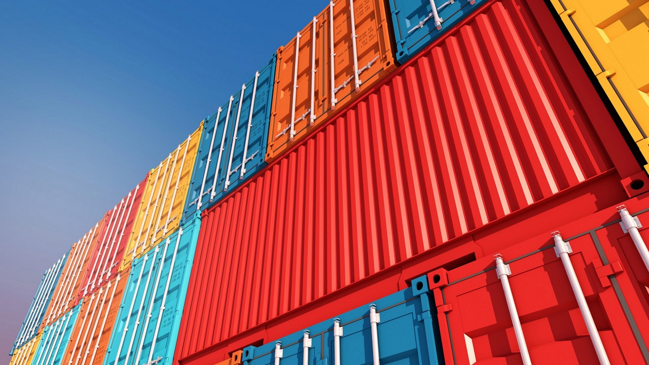 Stack of containers box, Cargo freight ship for import export business