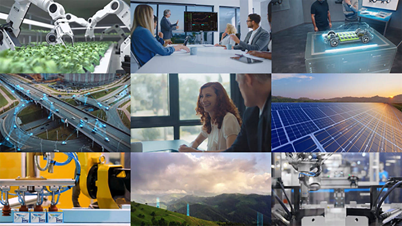 people, robotics, highways solar panels collage, AWS | DXC Technology