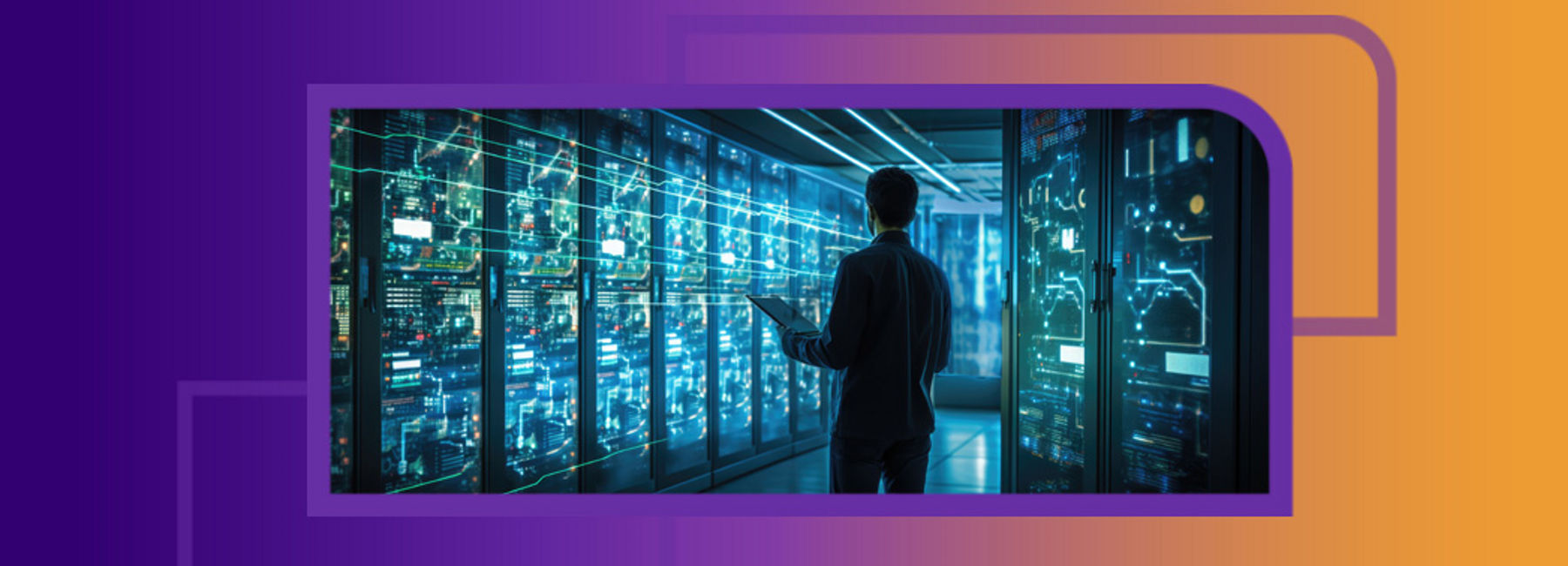 IT worker reviewing server status in data center, Mainframe as a Service | DXC Technology