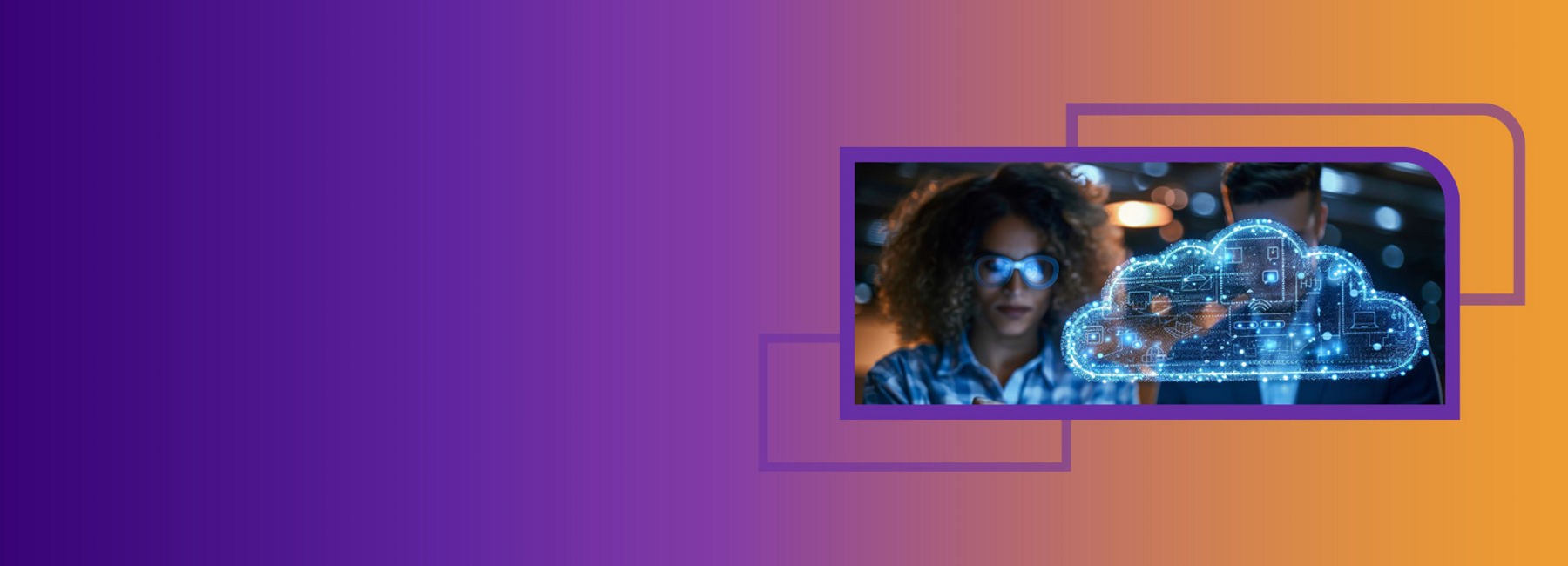 Woman and man using tablets with cloud graphic in front of them, Cloud Migration Services | DXC Technology