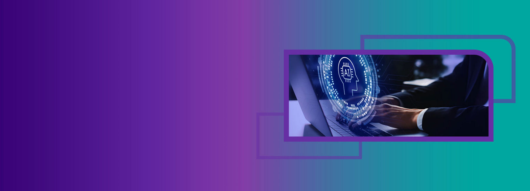 Man types on laptop keyboard, overlaid by graphic illustrating tech support via AI powered service desk | DXC Technology Modern Workplace | DXC Technology  