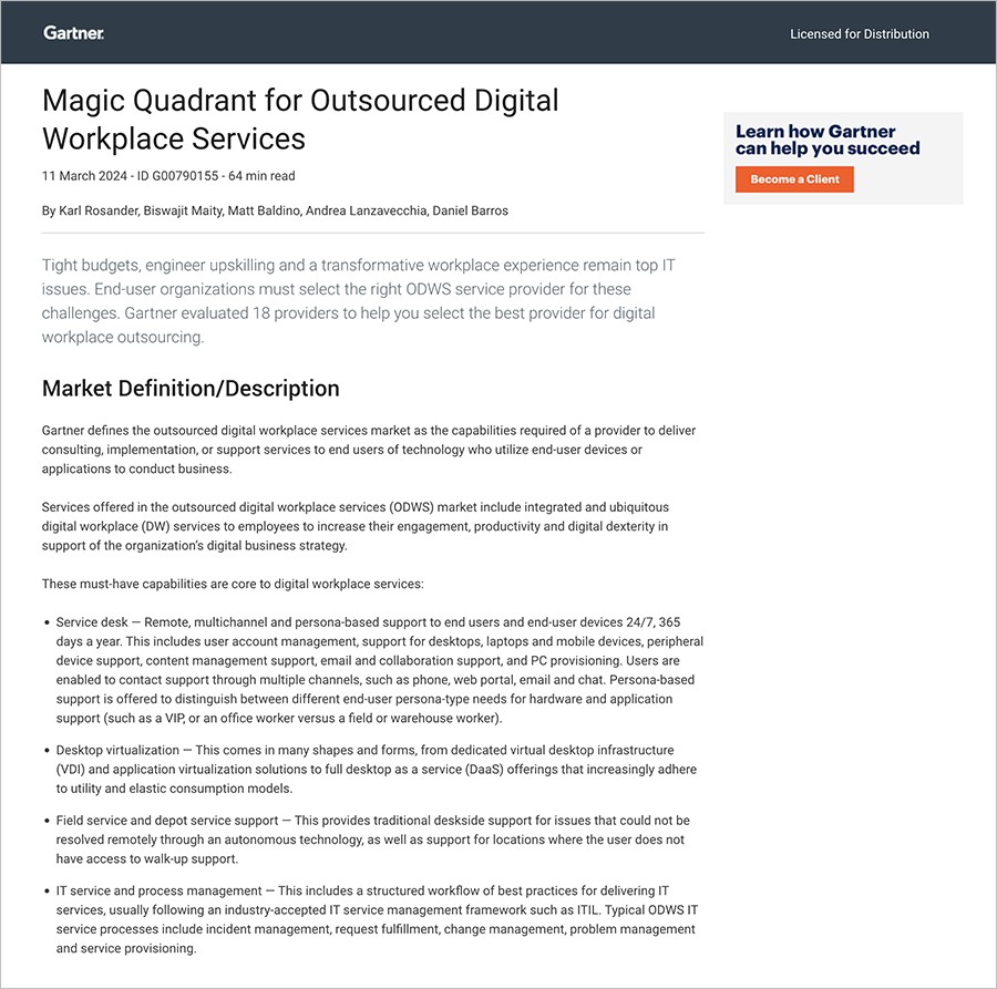 Gartner Outsourced Digital Workplace Services