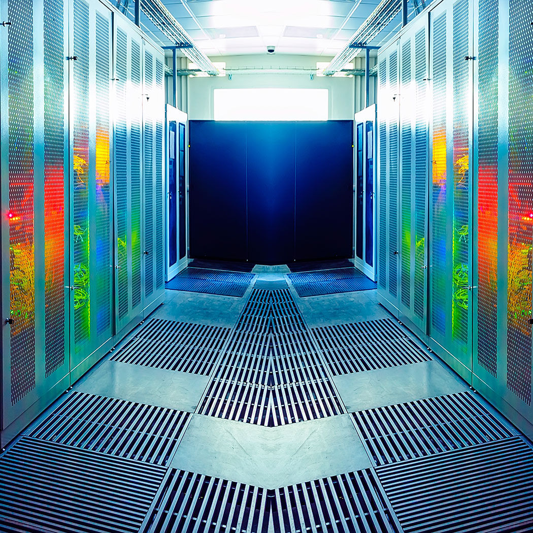 aisle of servers in data center, Dell Technologies | DXC Technology