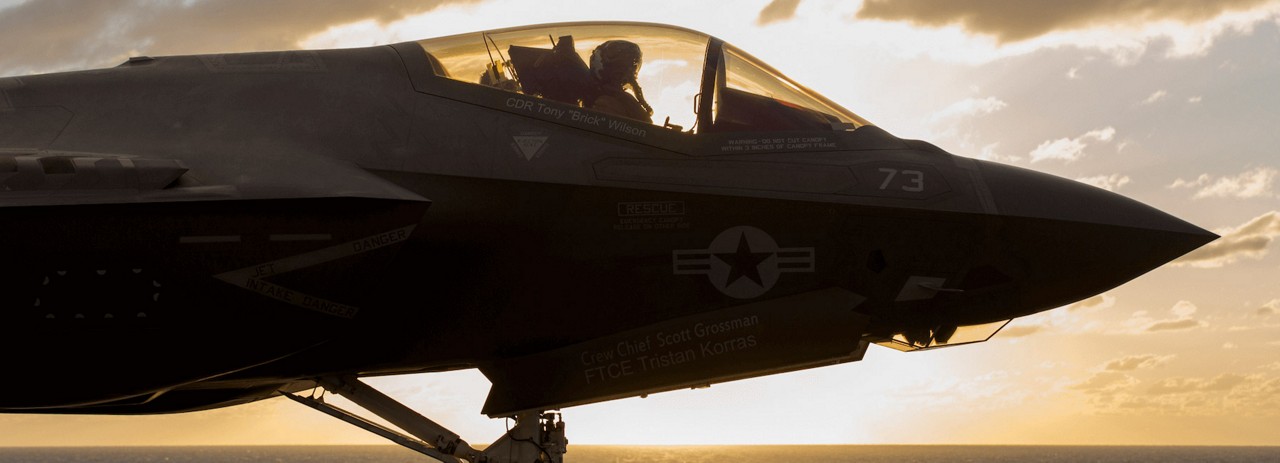 Fighter jet on aircraft carrier