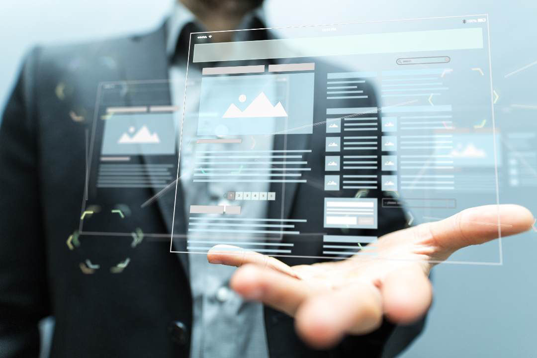 Man with computer screen projected from hand, Enterprise applications, Financial Services | DXC Technology