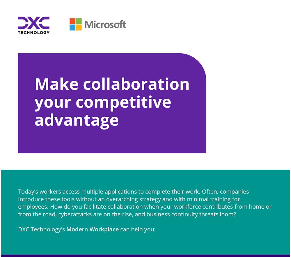 front page of Make collaboration your competitive advantage report, Modern Workplace | DXC Technology
