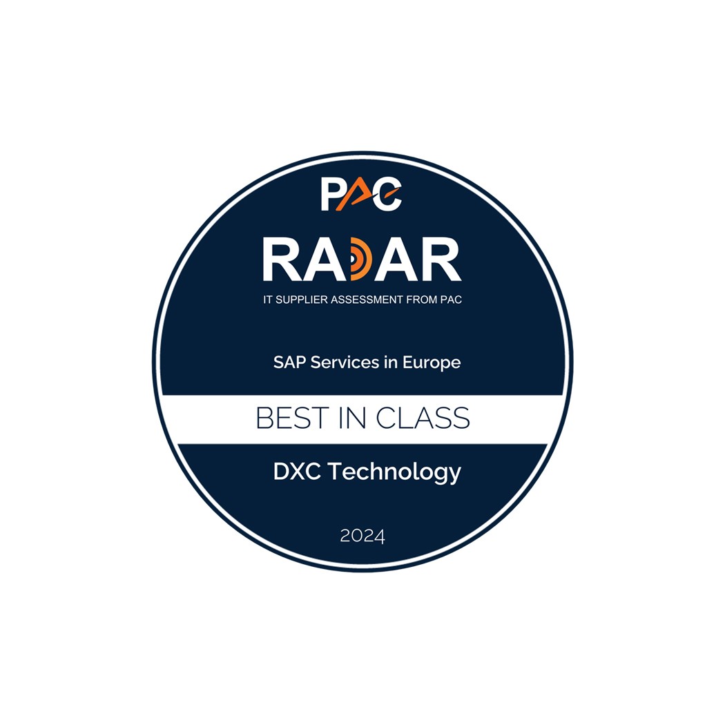  PAC RADAR Best in Class analyst award badge, SAP Services in Europe | DXC Technology