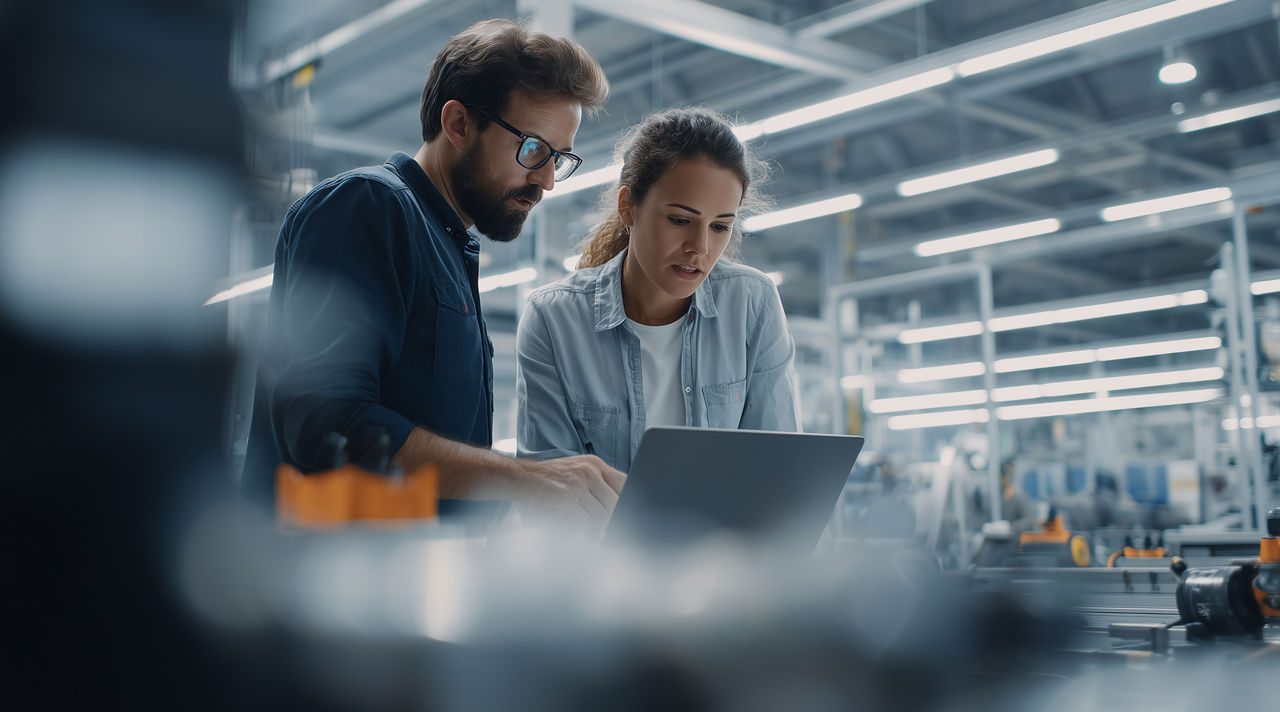 Male and female AI engineers discussing a project in a technical workspace, AI Engineering & Solutions | DXC Technology