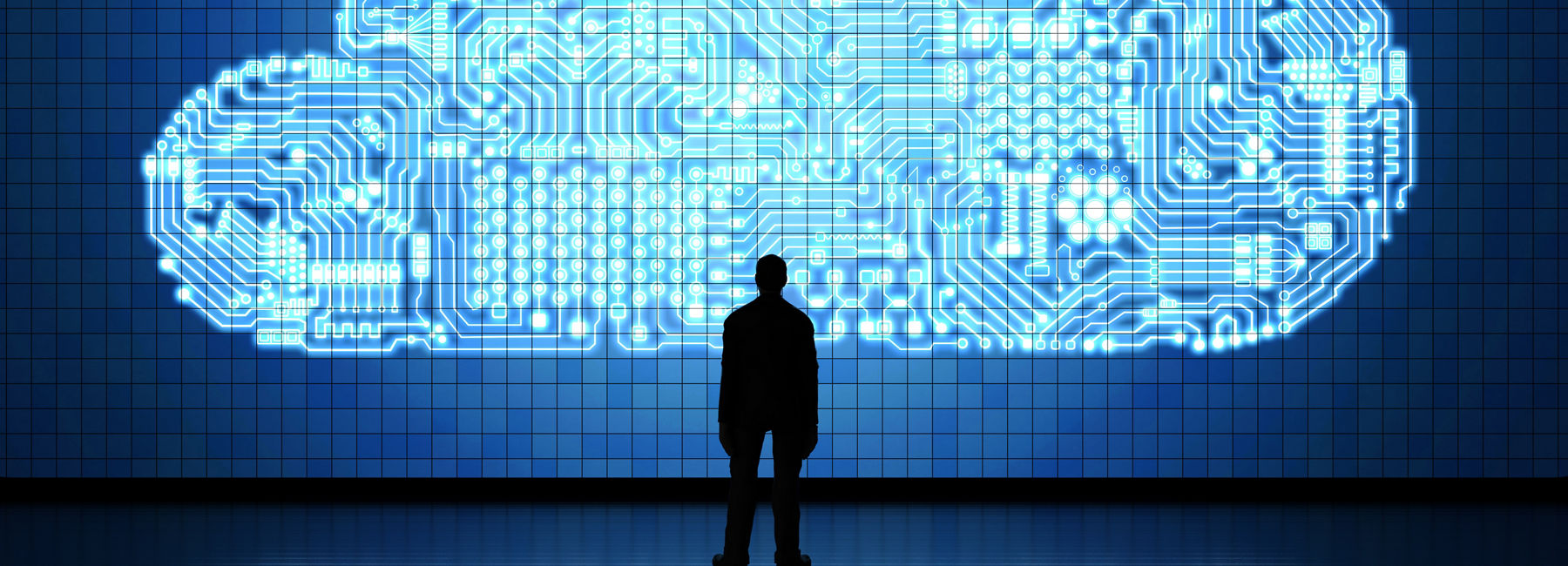 man staring at digital image of cloud, Cloud & Infrastructure| DXC Technology Insights