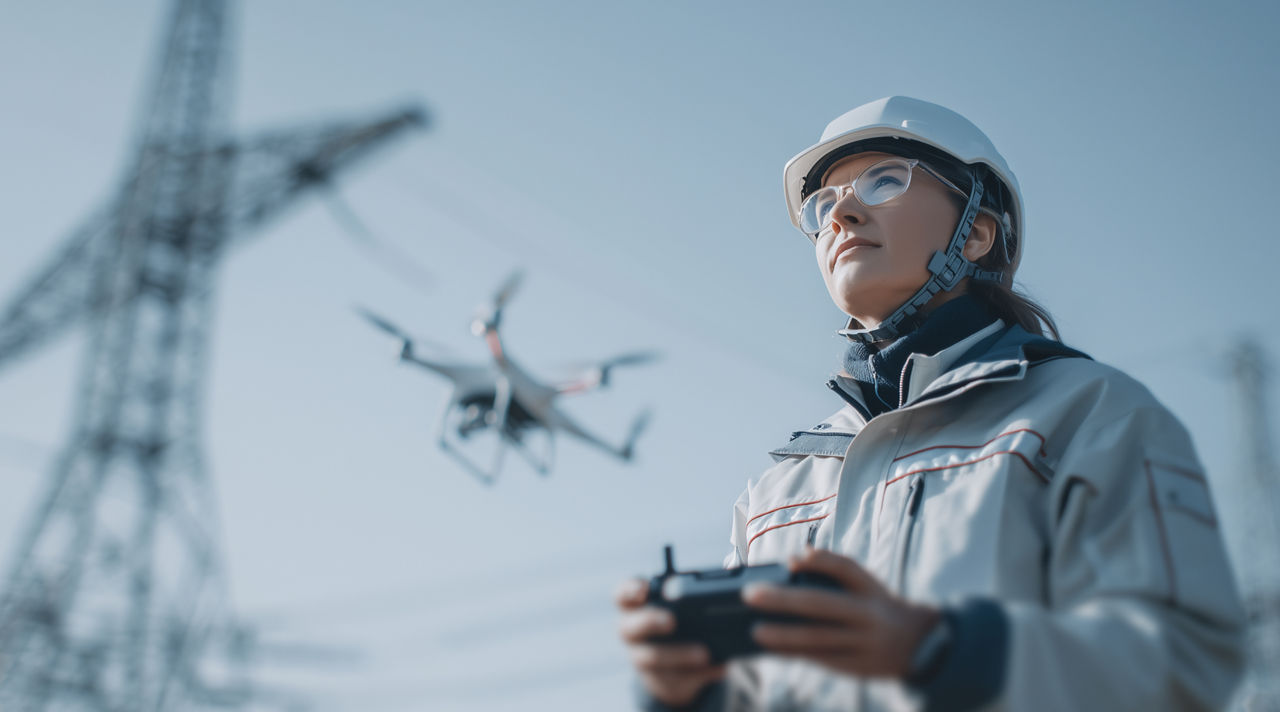 Technician inspecting solar panels, illustrating energy software development for efficient renewable energy management | DXC Technology