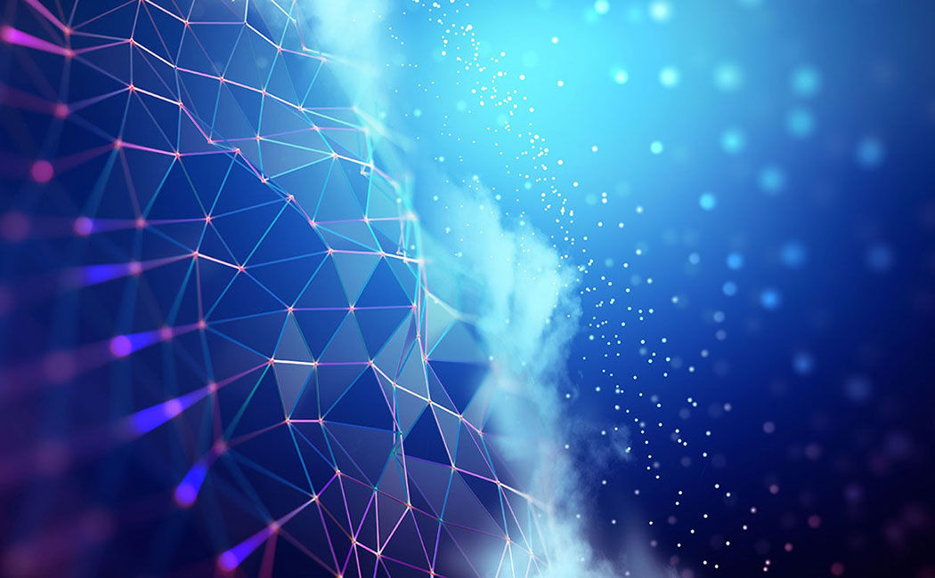 blue graphic wireframe, AWS | DXC Technology