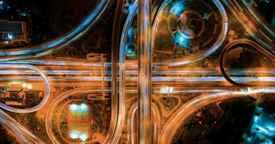 Interstate at night aerial view