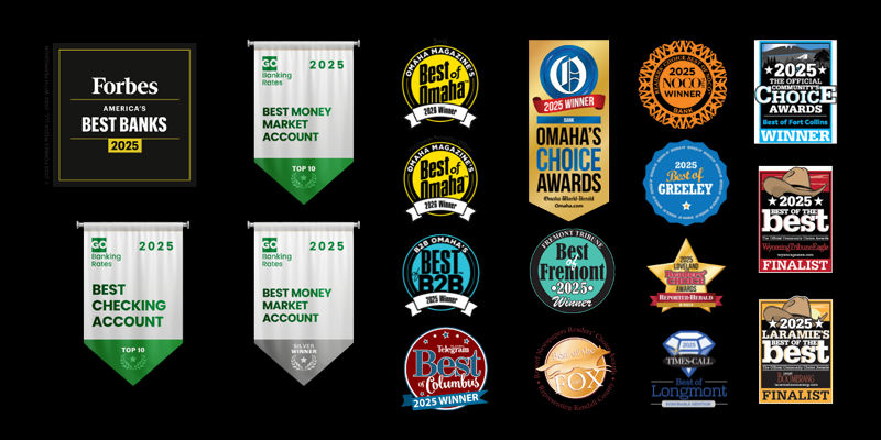 FNBO Yearly Awards including Forbes Best Bank, GoBanking Rates Best Checking and Money Market accounts and many local Best of Winners.