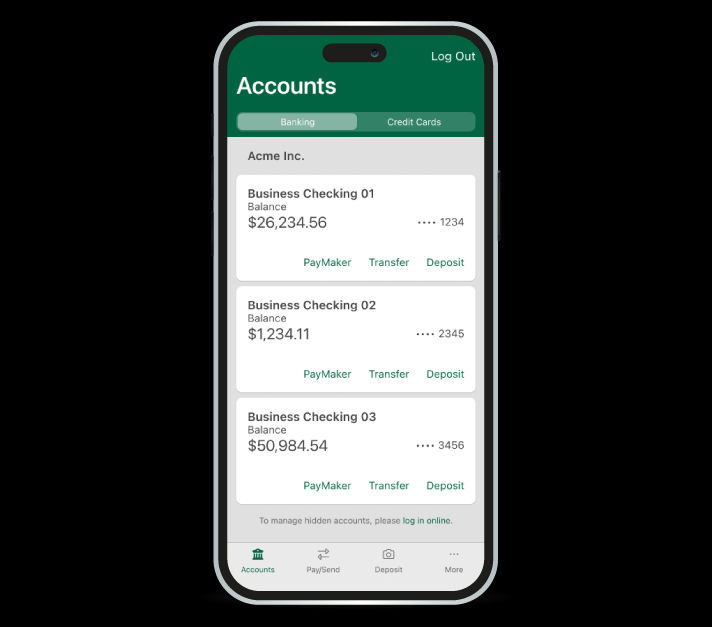 business mobile account screen