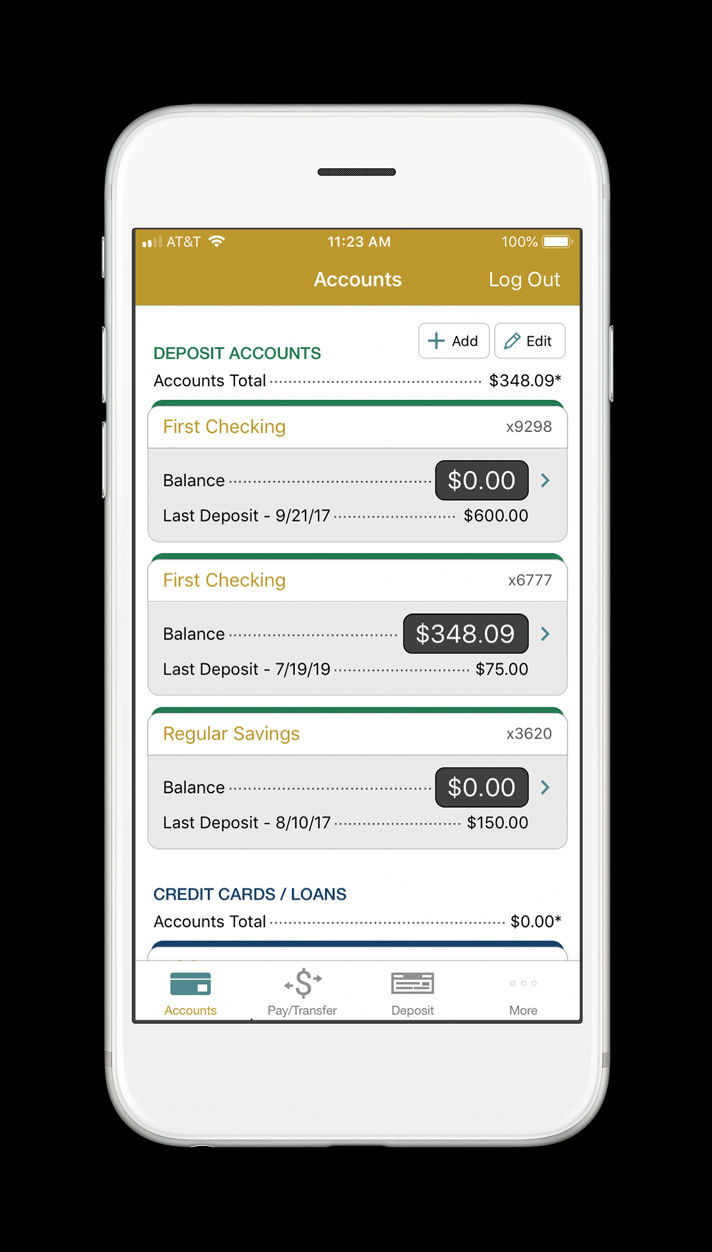 business mobile account screen