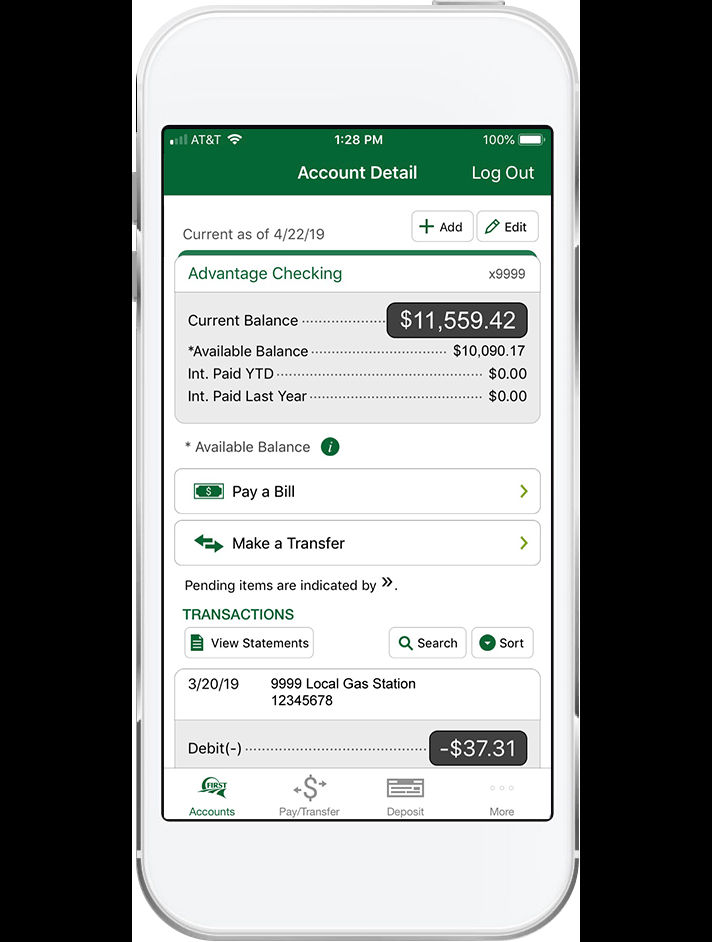 business mobile account screen