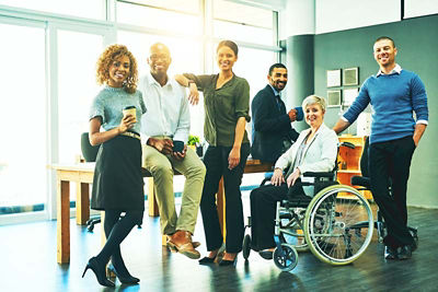 A group of diverse employees together