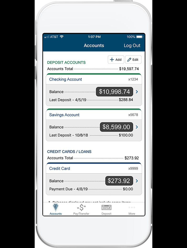 business mobile account screen