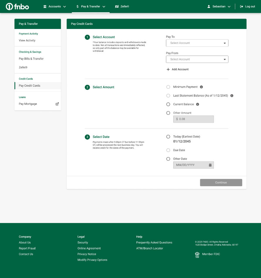 FNBO Online Banking Screenshot Example