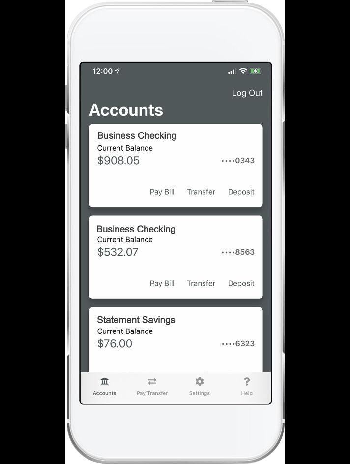 business mobile account screen