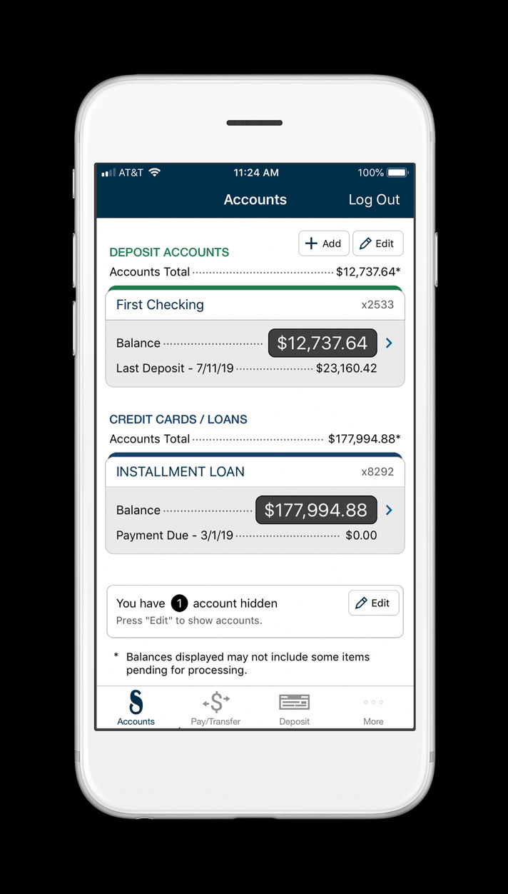 business mobile account screen