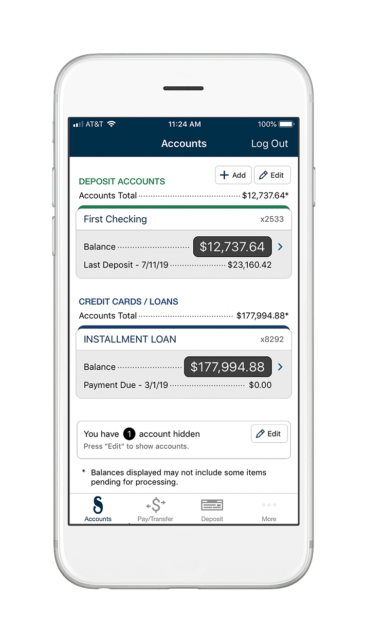 business mobile account screen