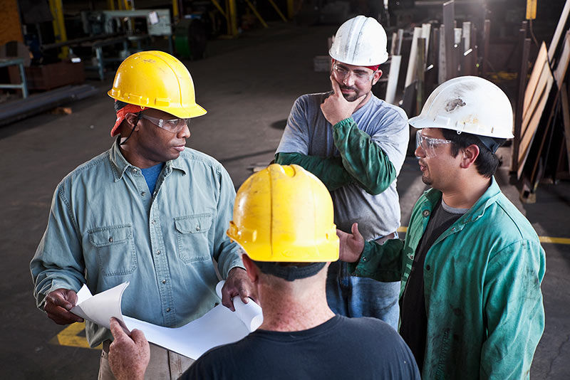 Construction workers meeting