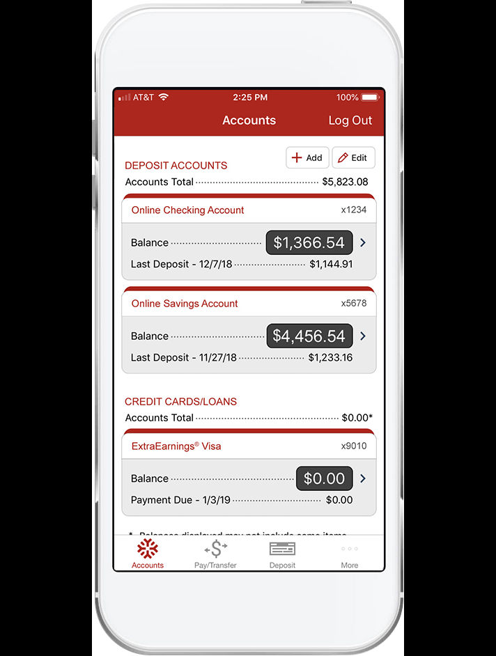 business mobile account screen