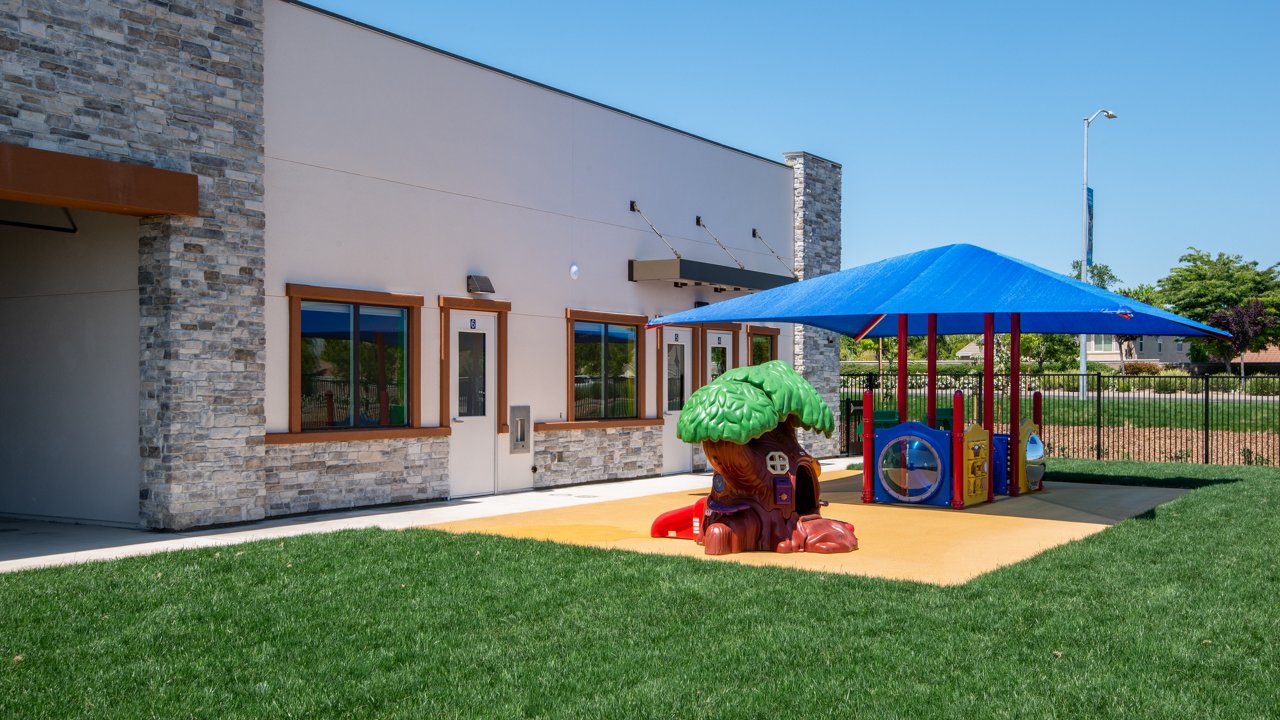Back exterior and playground of Rancho Cordova CA Goddard School