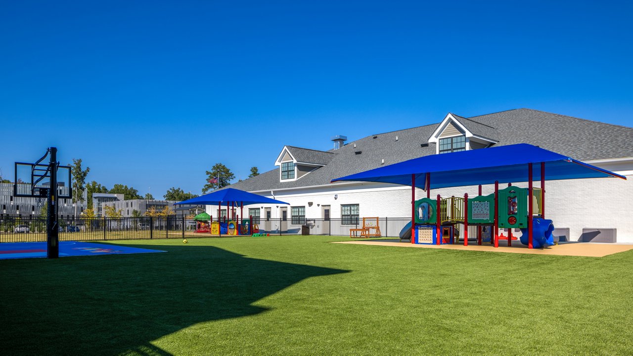 Exterior and playground of Goddard School in Raleigh North Carolina