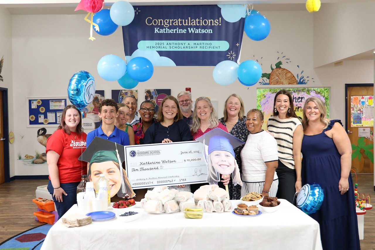 Katie Watson, Goddard School 2025 Anthony A. Martino Memorial Scholarship winner, with her Goddard School faculty