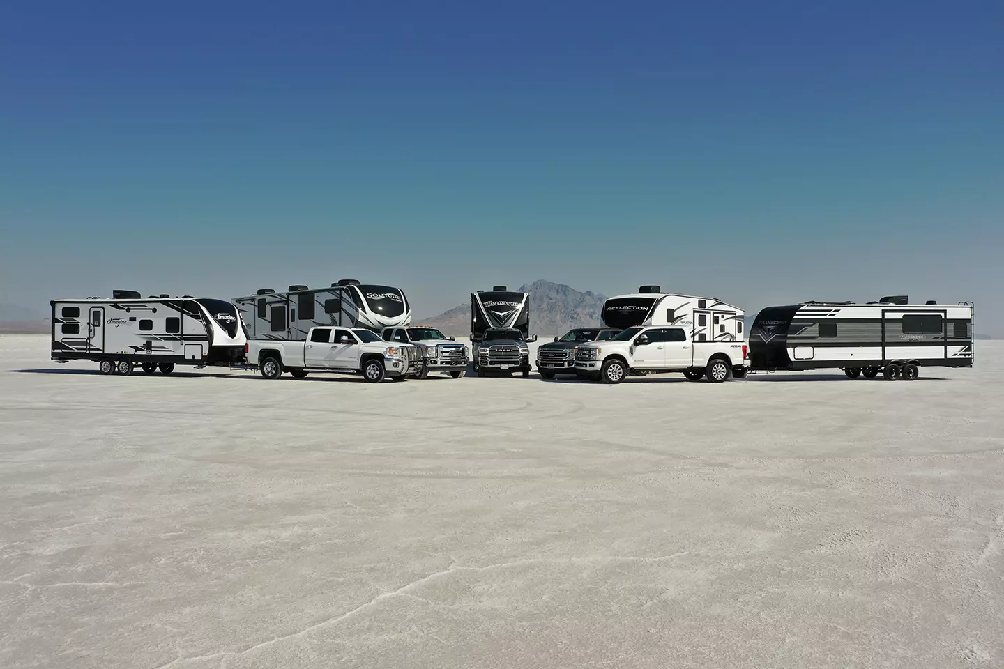 All five Grand Design brands with trucks. 