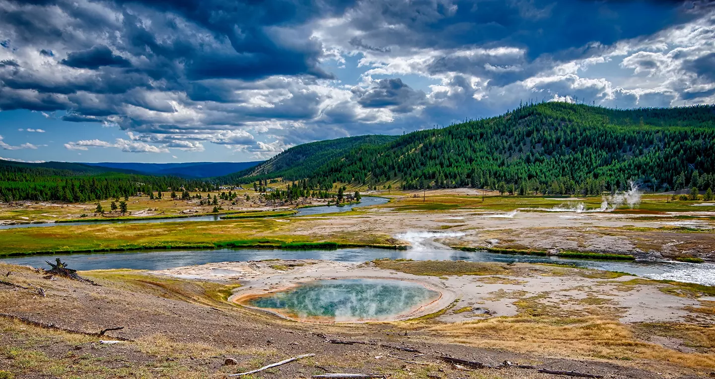 View of geyser at Yellowstone National Park