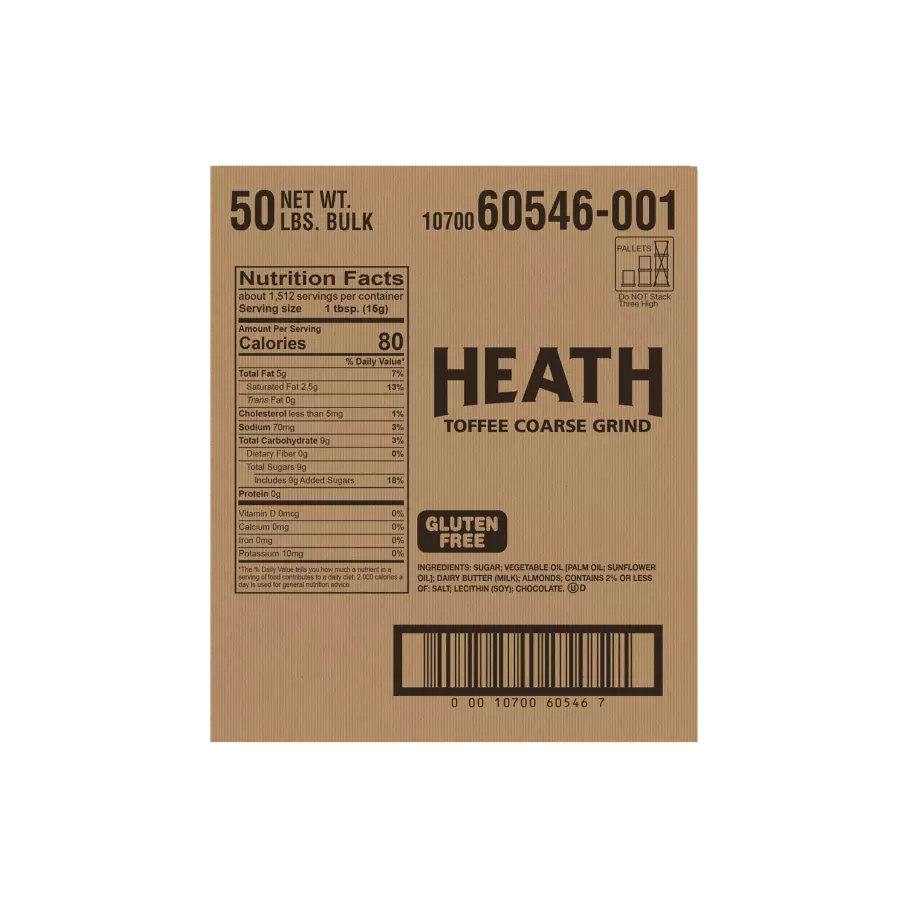 HEATH English Toffee Coarse Grind Bits, 50 lb box - Back of Package