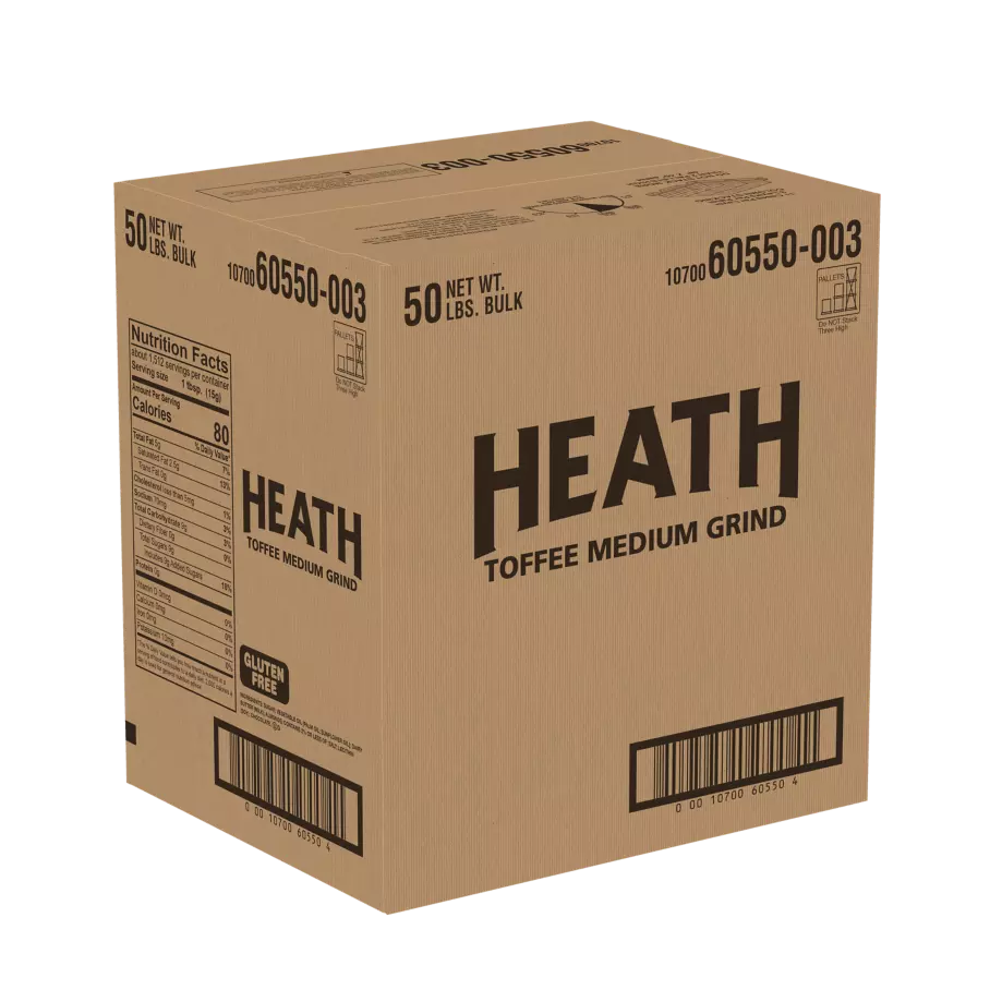 HEATH English Toffee Medium Grind Bits, 50 lb box - Front of Package