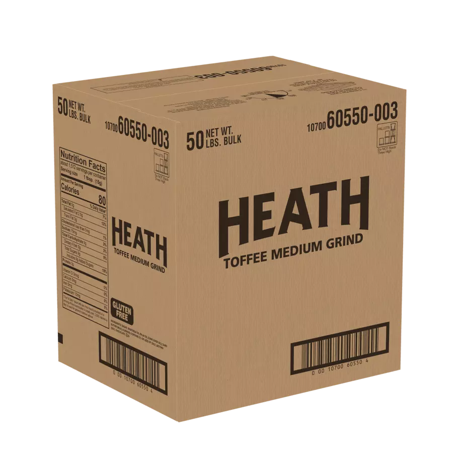 HEATH Toffee Medium Grind, 50 lb box - Front of Package